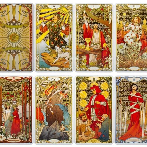 Golden Art Nouveau Tarot Gold Edged with Collector Storage Tin 78 Cards … - Picture 6 of 6